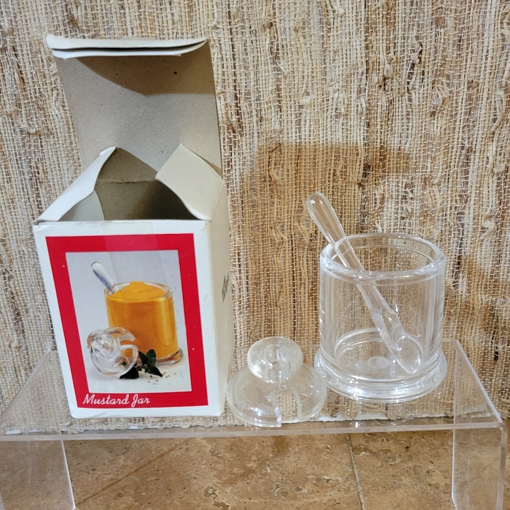 Vtg Acrylic Condiment Server 3-pc Set  Jar, Lid, Spoon
